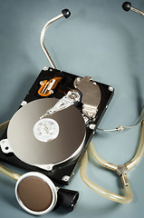 Image showing Computer hard drive and a stethoscope