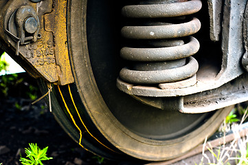 Image showing Rusty old wheels of a train