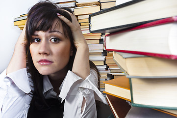 Image showing Young student girl with worried expression on her face