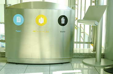 Image showing Steel Recycle Bin with tablet