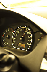 Image showing Closeup of a speed meter of a car