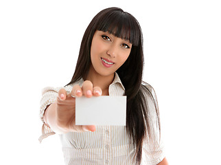 Image showing Girl holding club card, business card or other