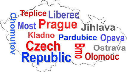 Image showing czech republic map and words cloud with larger cities