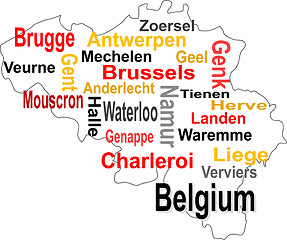 Image showing belgium map and words cloud with larger cities