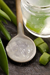 Image showing aloe vera juice with fresh leaves