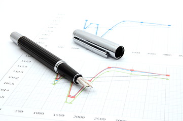 Image showing fountain pen on business chart