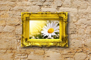 Image showing flowers and image frame on wall