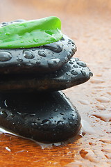 Image showing zen concept with stones and leaves