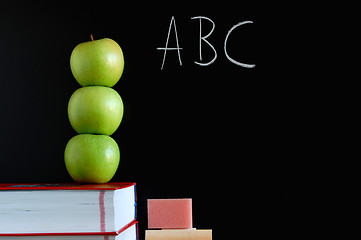 Image showing blackboard and apples