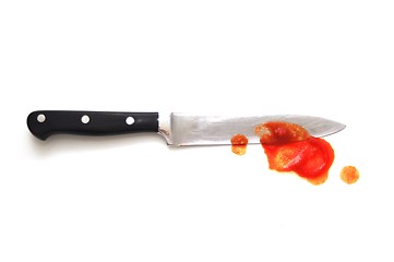 Image showing knife with red blood from murder