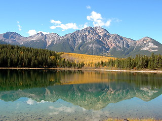 Image showing Reflected mountain in still lake