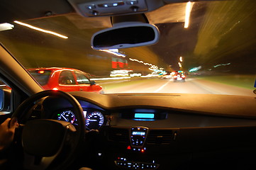 Image showing night drive with car in motion 