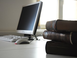 Image showing books and computer