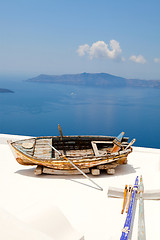 Image showing Old rowing boat in Santorini, Greece