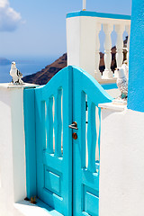 Image showing Old wooden gate in Santorini