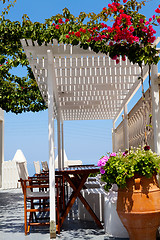 Image showing Terrace setting in Thira, Santorini