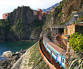 Image showing Italy. Cinque Terre. Train at station Manarola 