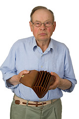 Image showing Male senior with empty wallet