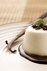 Image showing Panna Cotta with chocolate and vanilla beans