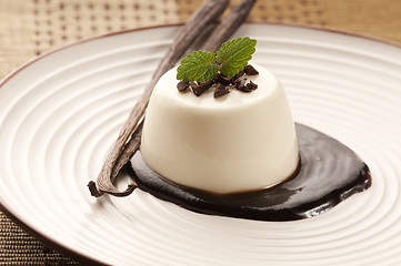 Image showing Panna Cotta with chocolate and vanilla beans