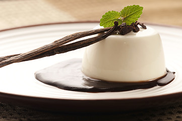 Image showing Panna Cotta with chocolate and vanilla beans