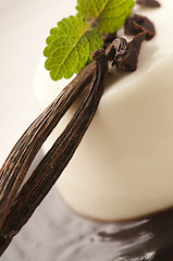 Image showing Panna Cotta with chocolate and vanilla beans