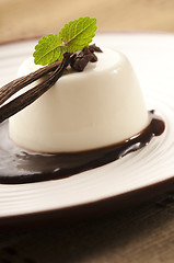 Image showing Panna Cotta with chocolate and vanilla beans