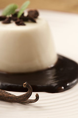 Image showing Panna Cotta with chocolate and vanilla beans