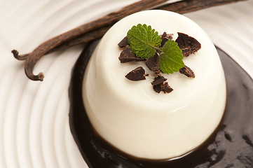 Image showing Panna Cotta with chocolate and vanilla beans