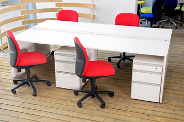 Image showing office desks and red chairs cubicle set 