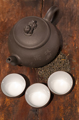 Image showing chinese green tea pot and cups