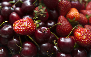 Image showing Background of cherry and strawberry