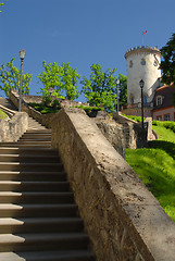Image showing Stone stairs up to tower