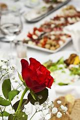 Image showing Red rose on served table