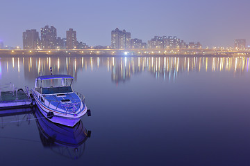 Image showing Taipei pier with city at night