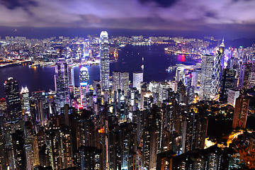 Image showing Skyscraper at night in Hong Kong