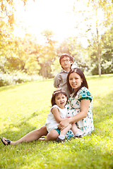 Image showing Pregnant Asian mother and her kids