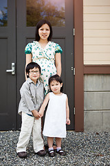 Image showing Pregnant Asian mother and her kids