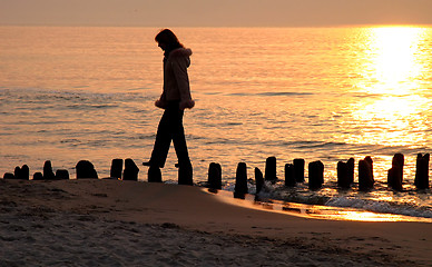 Image showing walk at the sea during a sunset