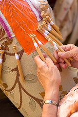 Image showing Bobbin lace making