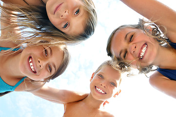 Image showing happy smiling children friends outdoor portrait