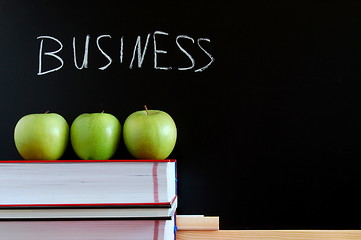 Image showing blackboard and apples 