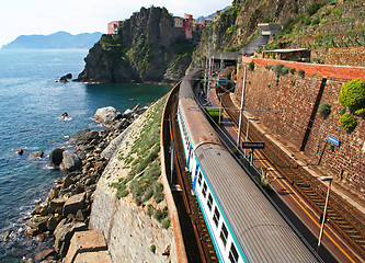 Image showing Italy. Cinque Terre. Train at station Manarola 