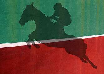 Image showing Not Quite Tennis - Show jumper Silhouette Against Practice Wall