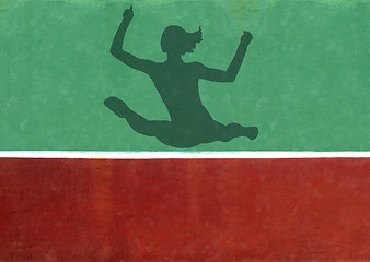 Image showing Not Quite Tennis - Gymnast Silhouette Against Practice Wall