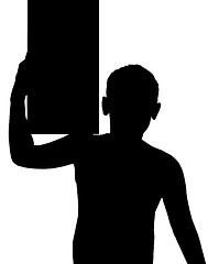 Image showing Isolated Boy Child Gesture Carry Box on Shoulder