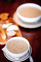 Image showing bowls of soup with bread
