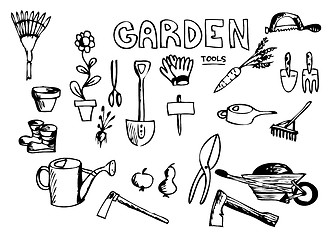 Image showing hand drawn garden tools