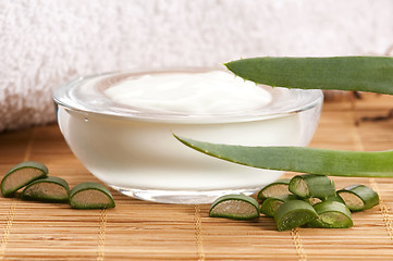 Image showing aloe vera - leaves and face cream