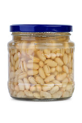 Image showing White harricot beans conserved in the glass jar